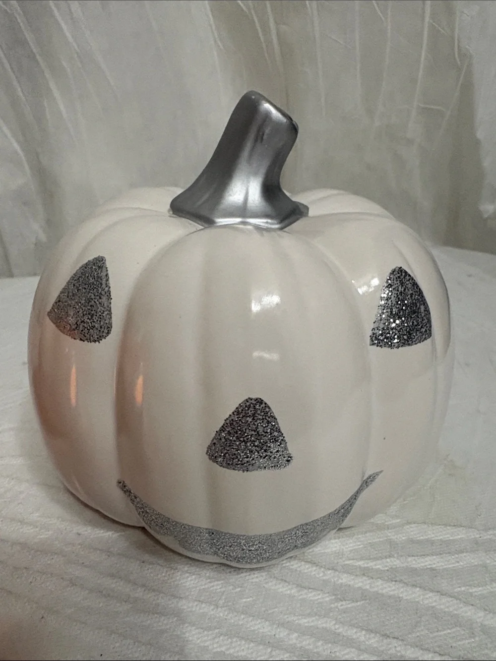 Pre-Lit Ceramic Pumpkin Set - Orange & White - Seasonal Home Party Supplies